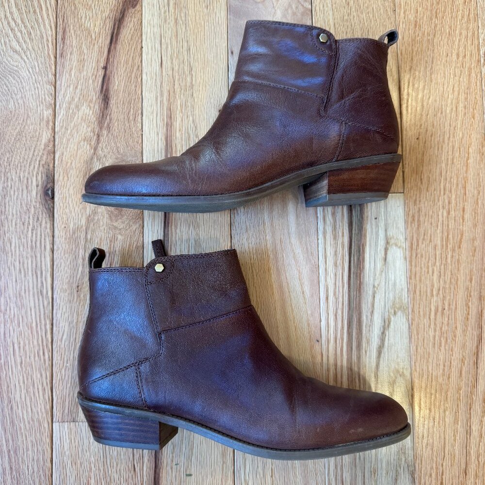 Franco Sarto Chestnut Brown Leather Boots Ankle Zip Pointed Toe Women’s 9.5